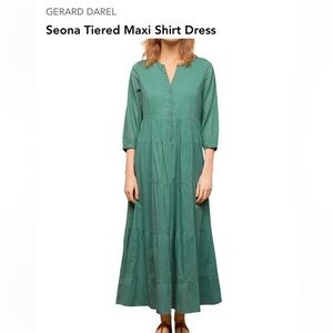 Gerard Durel green Seona Tiered Maxi Shirt Dress Sz 42(US 10)